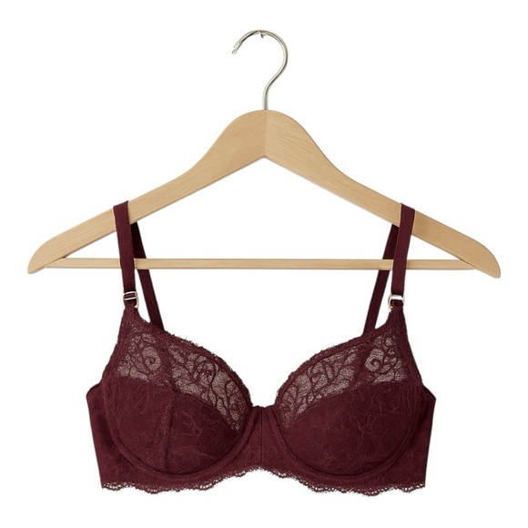 Lauren Ralph Lauren Lace Full Coverage Bra | Pinot Noir Burgundy | 34DD | NWT - Picture 1 of 6